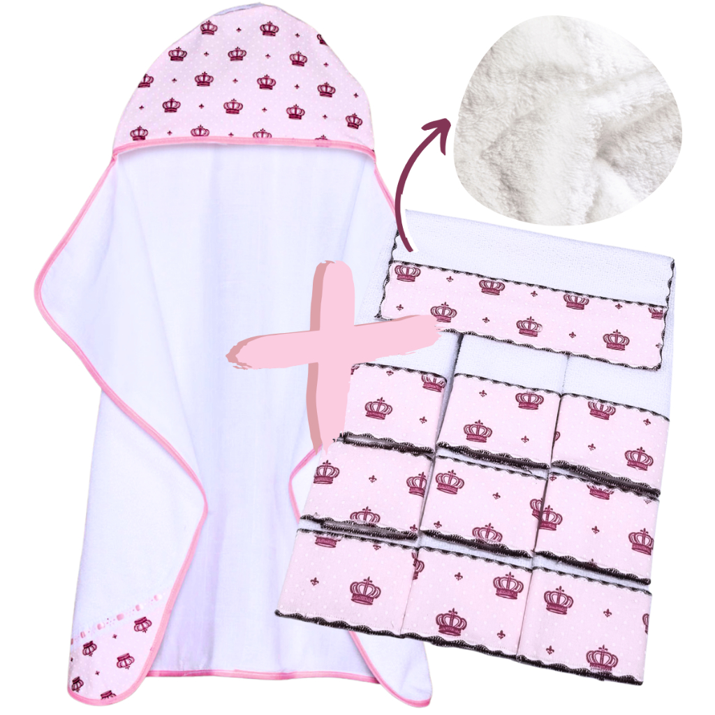 Kit Toalha de Banho Bebe Dupla Camada + 6 Toalhas de Ombro para Bebê 100% Algodão Estampad...