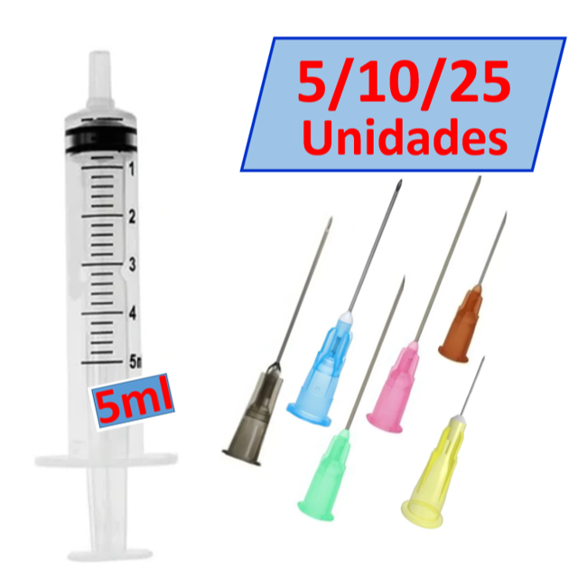 5/10/25 Unid Seringa 5ml Bico Liso + Agulha Medix/Descarpack/SR em Oferta na Shopee
