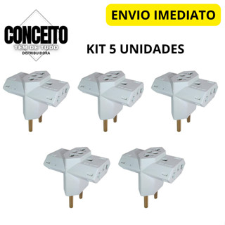 Kit 5 Unidades Adaptador Tomada Benjamin T 3 Saídas 2p+t 10a 250v Pino Segurança Qualidade