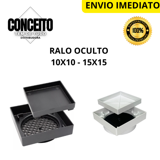 Ralo Oculto Invisível Inteligente Porcelanato 13x13 15x15 Com Encaixe Universal Branco Preto