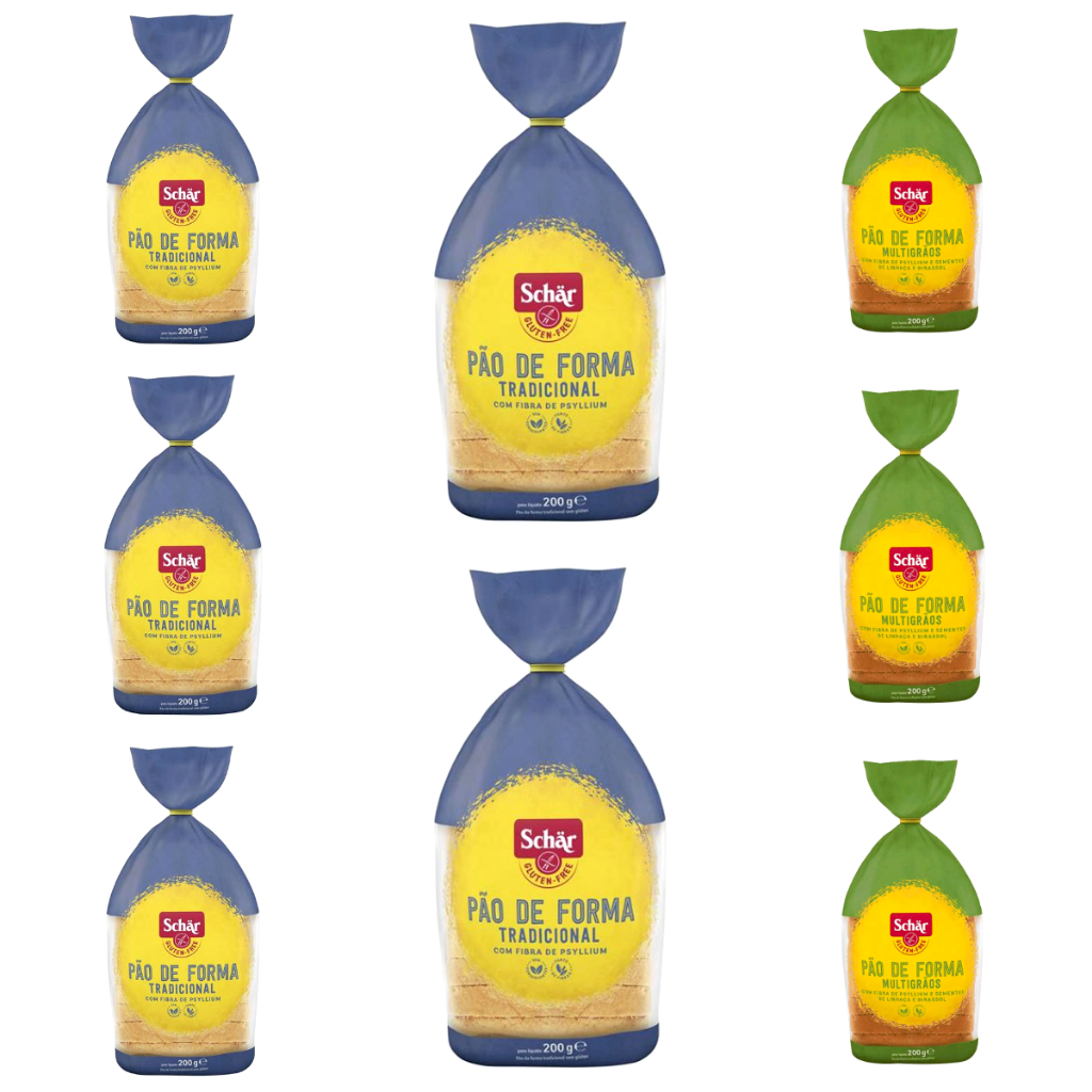 Kit 8 Pães - 5 Pães Tradicional e 3 Pães Multigrãos 200 g - Schar