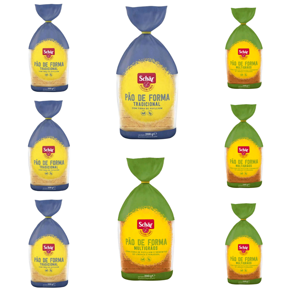 Kit 8 Pães - 4 Pães Tradicional e 4 Pães Multigrãos 200 g - Schar