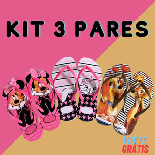 Kit 3 Pares Chinelo Sandália Feminino Slim Adulto alcinha fina Rasteira Macio Leve