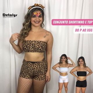 Conjunto shortinho e top faixa suplex para o carnaval academia praia