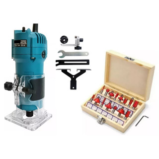 Tupia Laminadora 650W + Jogo Fresas 15 Peças 6mm NAKASAKI Com Óculos de Proteção e protetor Auricular