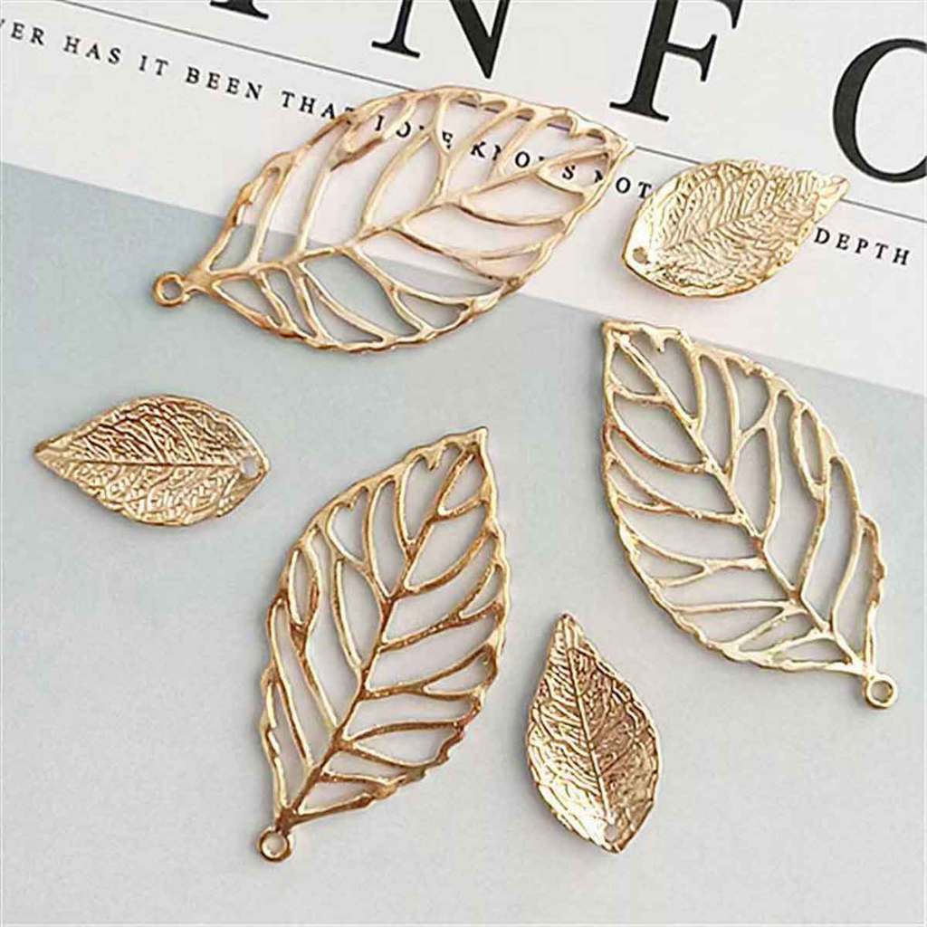 Aplique Pingente Folha Metal Dorado Pulseira Acessório Pingente em Oferta na Shopee
