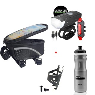Garrafa Squeeze de agua + suporte com parafusos +bolsa Porta Celular + Kit Farol