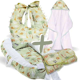 Kit Ninho Redutor de Berço Bebe + Toalha de Banho Forrada + Trocador Portátil Impermeável + Almofada para Amamentação