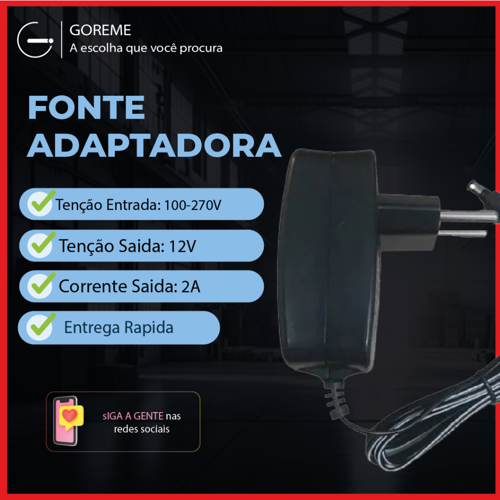 Fonte de Energia Alimentação Adaptadora 12V Bivolt 110V-220V em Oferta na Shopee