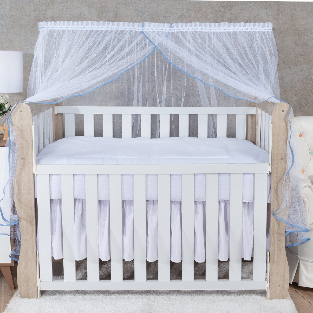 MOSQUITEIRO PARA * MINI BERÇO * TULE BRANCO COM VIES AZUL DELICADO