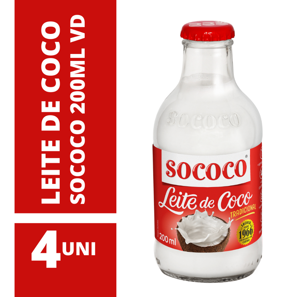 Leite De Coco Tradicional Vidro - Sococo 200ml 4 Unidades - Food & Beverages