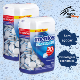 Kit 2 unidades Mentos Pastilha Sem Açúcar Clear Breath Peppermint | 105g - 150 unidades