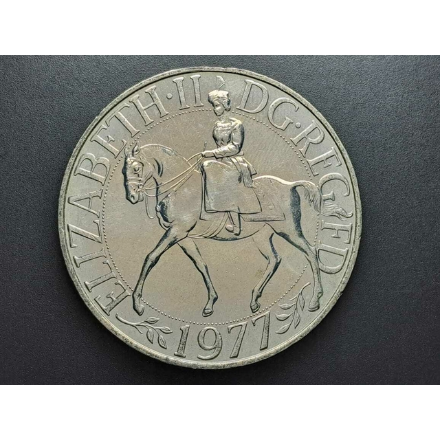 Moeda do Reino Unido, 25 Pence, 1977, Sob/FC, Comem. 25 anos Coroação da Rainha Elizabeth, cuproníquel, 38,61mm
