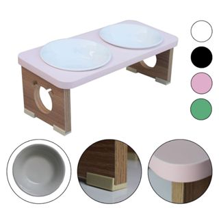 Comedouro Elevado Duplo Para Cachorro Pet MDF Colors Rosê Tigela Porcelana