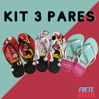 Kit 3 Pares Chinelo Sandália Feminino chinela Adulto Rasteira Macio Leve Verão