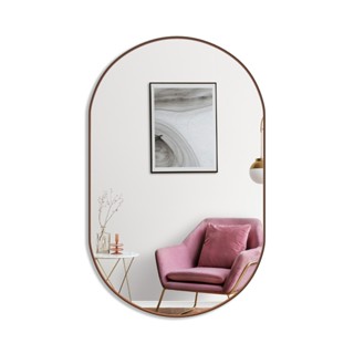 Espelho Decorativo Oval 60x40 Com Borda Em Couro + Suporte