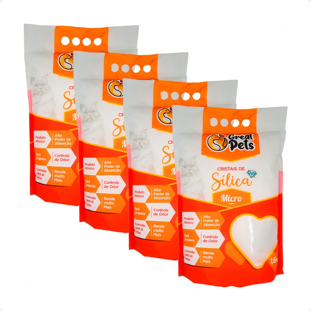 Kit 4 Areia Sílica Fina Great Pets para Gatos - 1,6 Kg - Pets