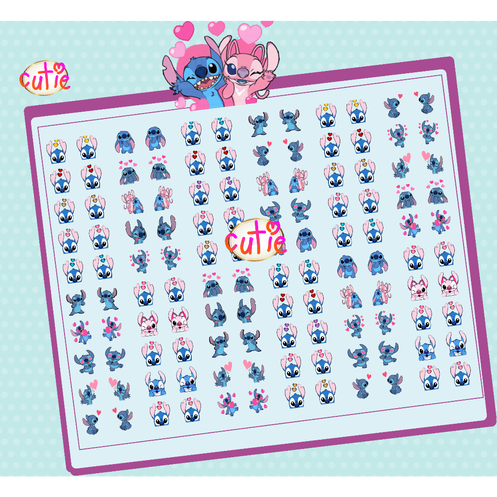 120 Adesivos de unha Stitch e Angel (60 pares)