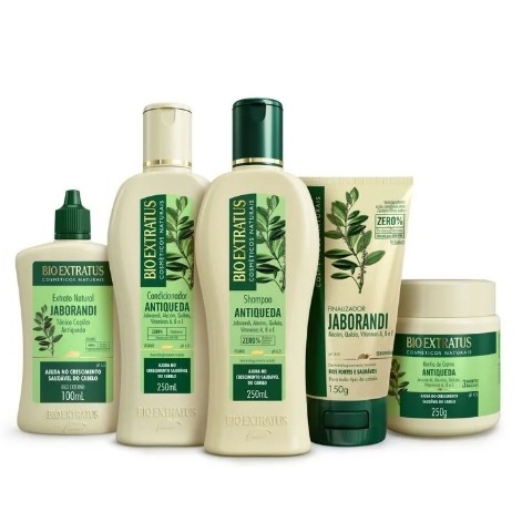 Kit Jaborandi Bio Extratus 250 - Antiqueda Crescimento Rápido - 5 Produtos Shampoo 250ml, Condicionador 250ml, Bancho de creme, 250g Finalizador 150g e Tonico 100gml