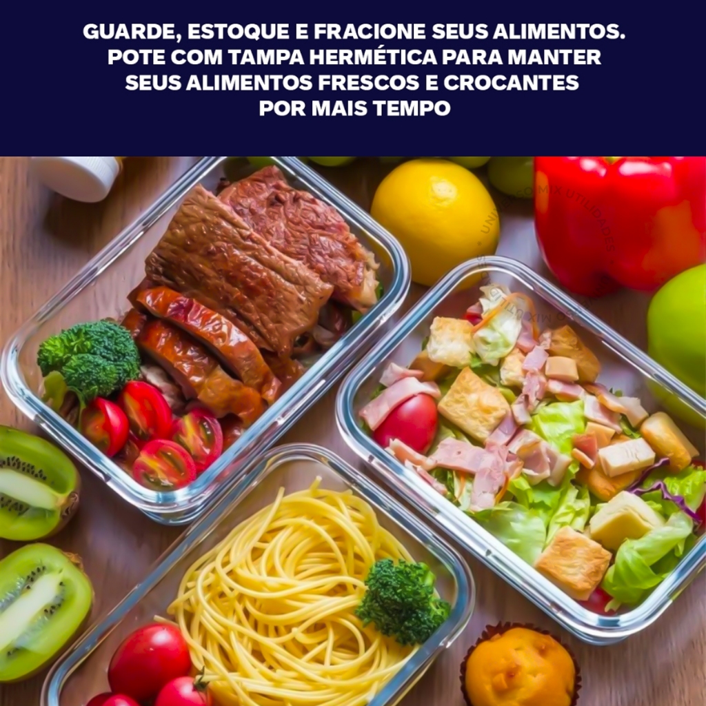 Kit 5 ou 10 Potes Vidro Hermético 1040ml Retangular 4 Travas Marmita Premium · foto 2