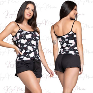 Pijama feminino Baby doll suede estampado shortdoll malha macia