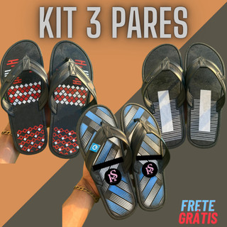 Kit 3 Pares Chinelo Sandália Masculino Ortopédico Adulto Calçados Leve Macio Confortável