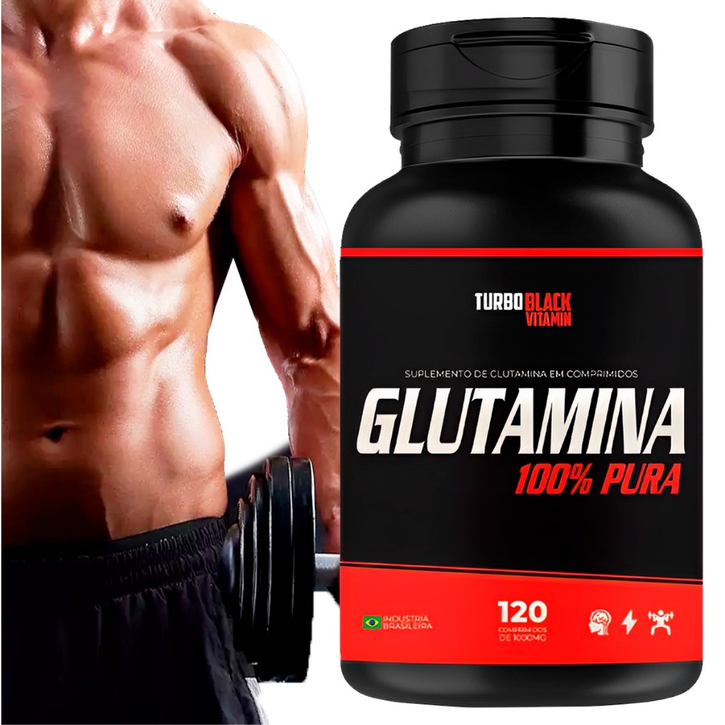 Glutamina Turbo Unissex 120 Comprimidos 1000mg Fórmula Avançada para Atletas Academia Fitness