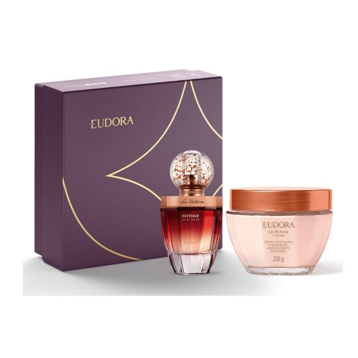 Eudora Kit La Victorie Intense: Eau de Parfum 75ml + Creme Acetinado 250g + Caixa Presenteável P