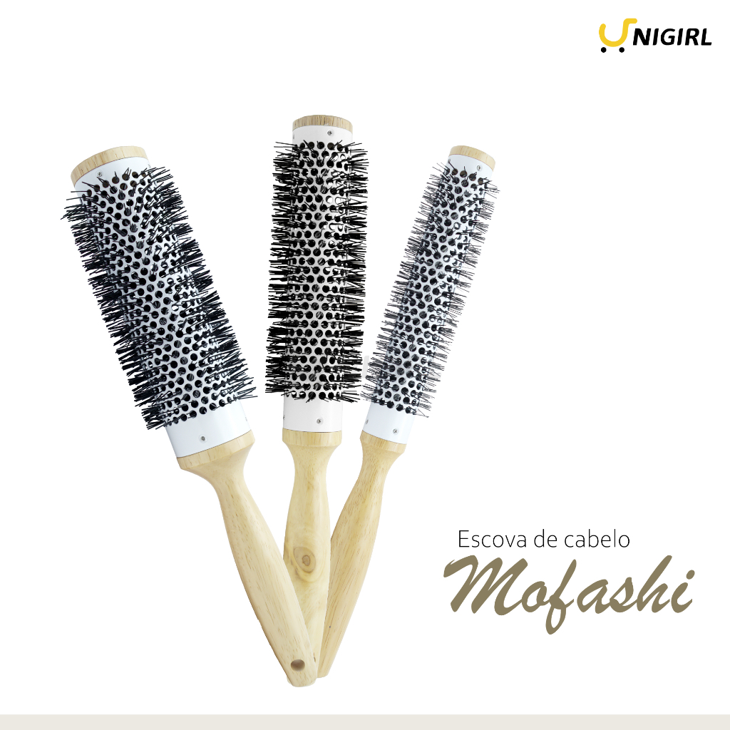 Kit 3pcs Escovas Longa De Madeira Cabeleireiro  Profissional Nano Cerâmica nylon Cerda Tubo De Alumínio Térmica em Oferta na Shopee