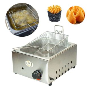 Fritadeira Profissional A Gás 1 Cuba 5 Litros Baixa Pressão Inox C/ 1 Cesto Fritura Pastel Salgados Porções