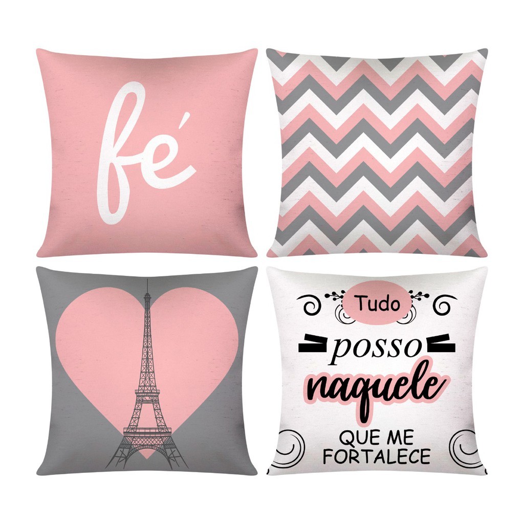 4 Capas De Almofadas Decorativas 45x45 - Paris rosa em Oferta na Shopee