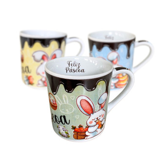 CONJUNTO 6 CANECAS PORCELANA BRANCA DECORADA PÁSCOA 280 ML em Oferta na Shopee