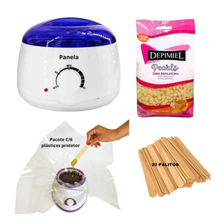 Kit Panela Elétrica + Cera Perolada 500g + Palitos + Plástico Protetor N 7