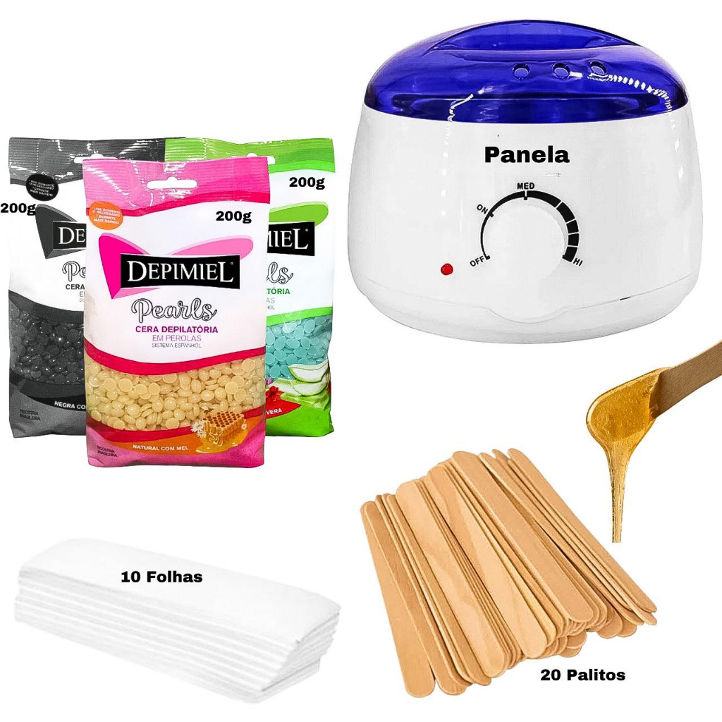 Kit Panela Elétrica Cera Quente Depilaçao Aquecedor + 200g Cera Perolada Nº 3