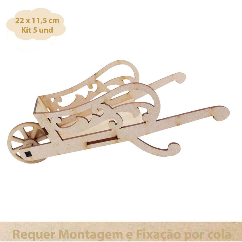 Kit 5 Carrinho de mão Carriola provençal 22cm mdf cru centro de mesa Decoração festa