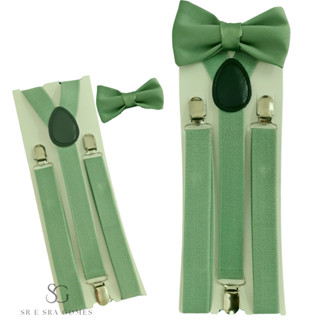 Kit Suspensório Verde Oliva + Gravata Borboleta Adulto Para Padrinhos e Eventos