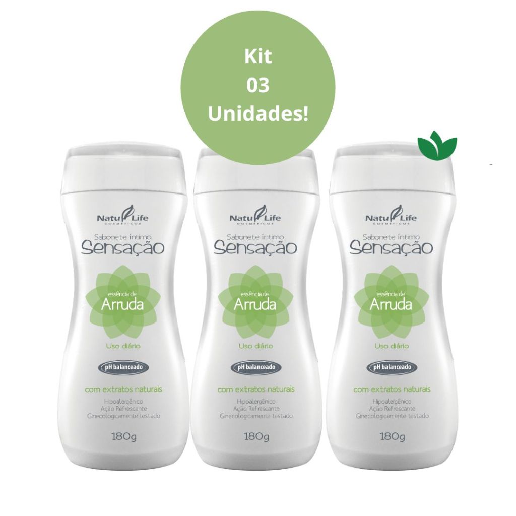 Kit 3 Unidades: Sabonete Íntimo Sensação Arruda 180g Natu Life