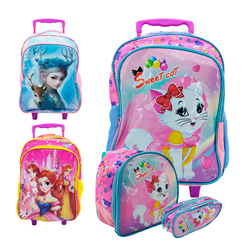 Kit Mochila Infantil com Rodinhas + Lancheira + Estojo Escolar Completo