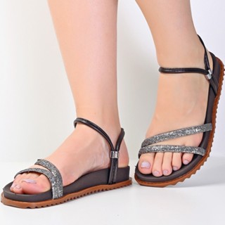 Papete Sandália Feminina Birken Traseirinha Brilho Glitter Rasteirinha Confortável Versátil Fashion