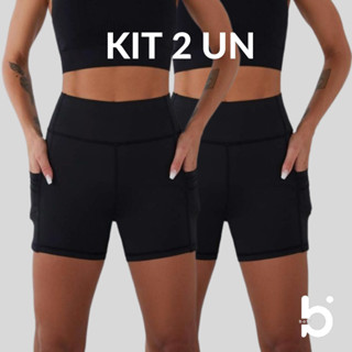 Kit C/02 Bermuda Feminina Academia Com Bolso Short Ciclista Fitness