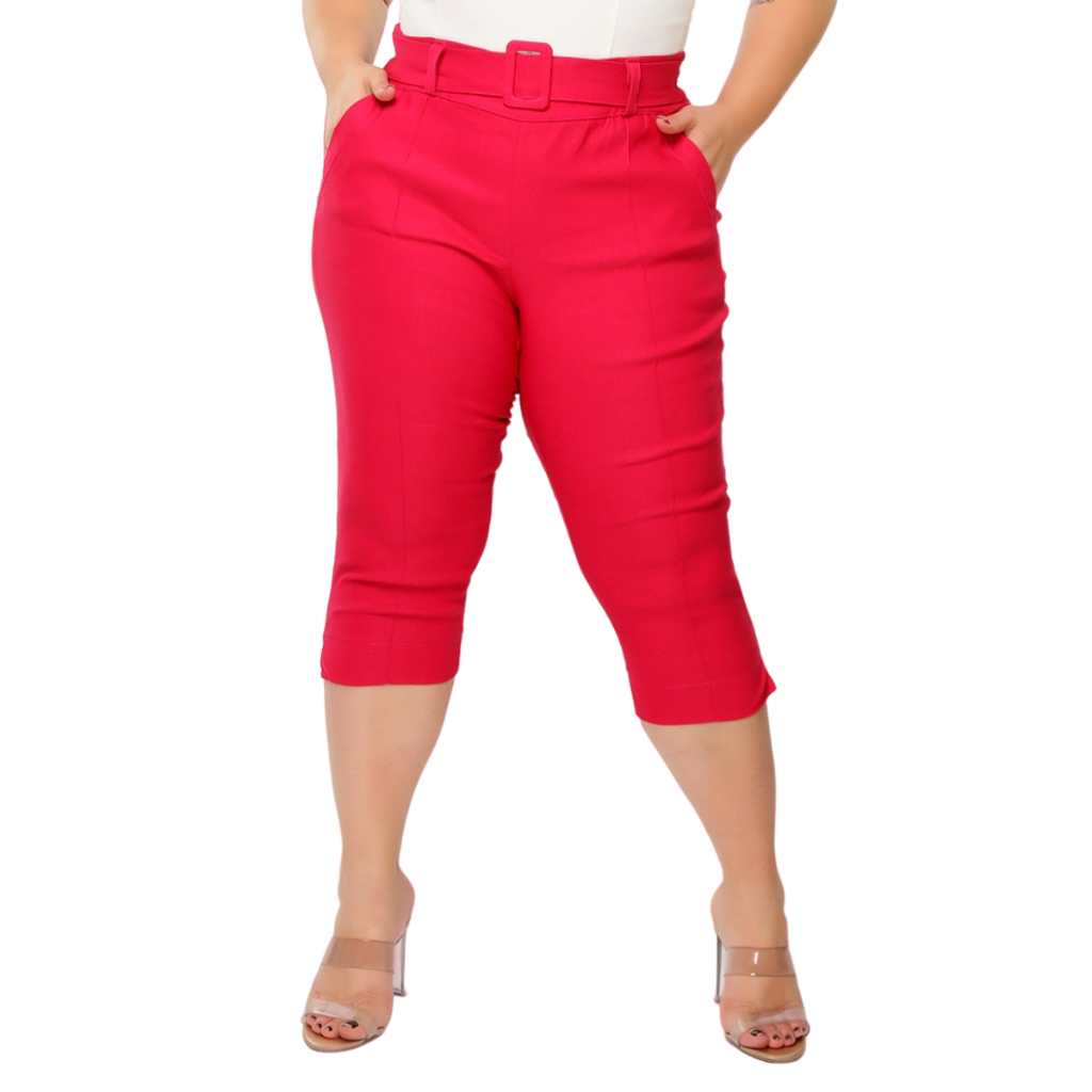 Calça Capri Feminina Moda Plus Cintura Alta Com Bolsos em Oferta na Shopee