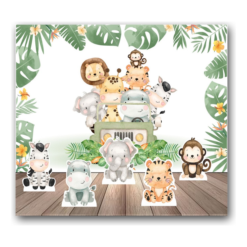 Kit Decoração Festa Painel + Displays Safari Jipe Baby em Oferta na Shopee