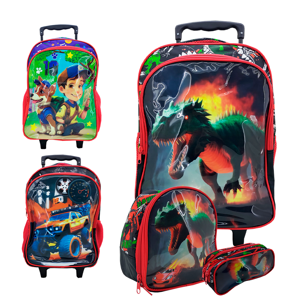 Kit Escolar Infantil com Mochila de Rodinhas + Lancheira + Estojo Completo