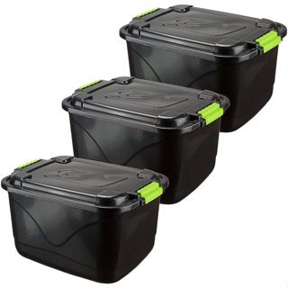 Kit 4 Caixas Organizadora 30l Grande C/Tampa e Trava Cesto para Brinquedos e Multiuso