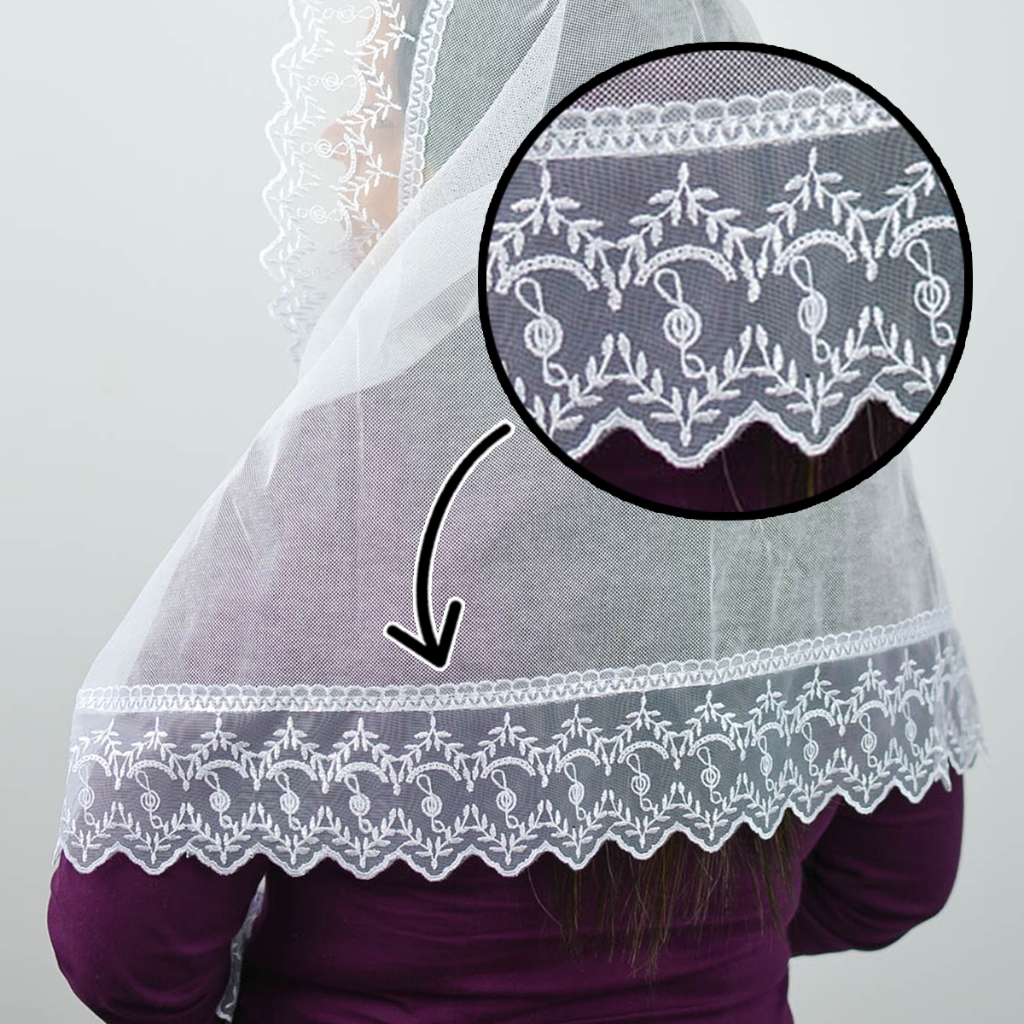 Véu Ccb Adulto Renda Larga Organza Musical Organista Congregação Cristã (modelo Camila) em Oferta na Shopee