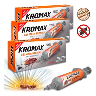 Kit Com 3 Mata Barata Seringa Repelente Em Gel Kromax 10g Bisnaga Eficiente Seguro Eficaz