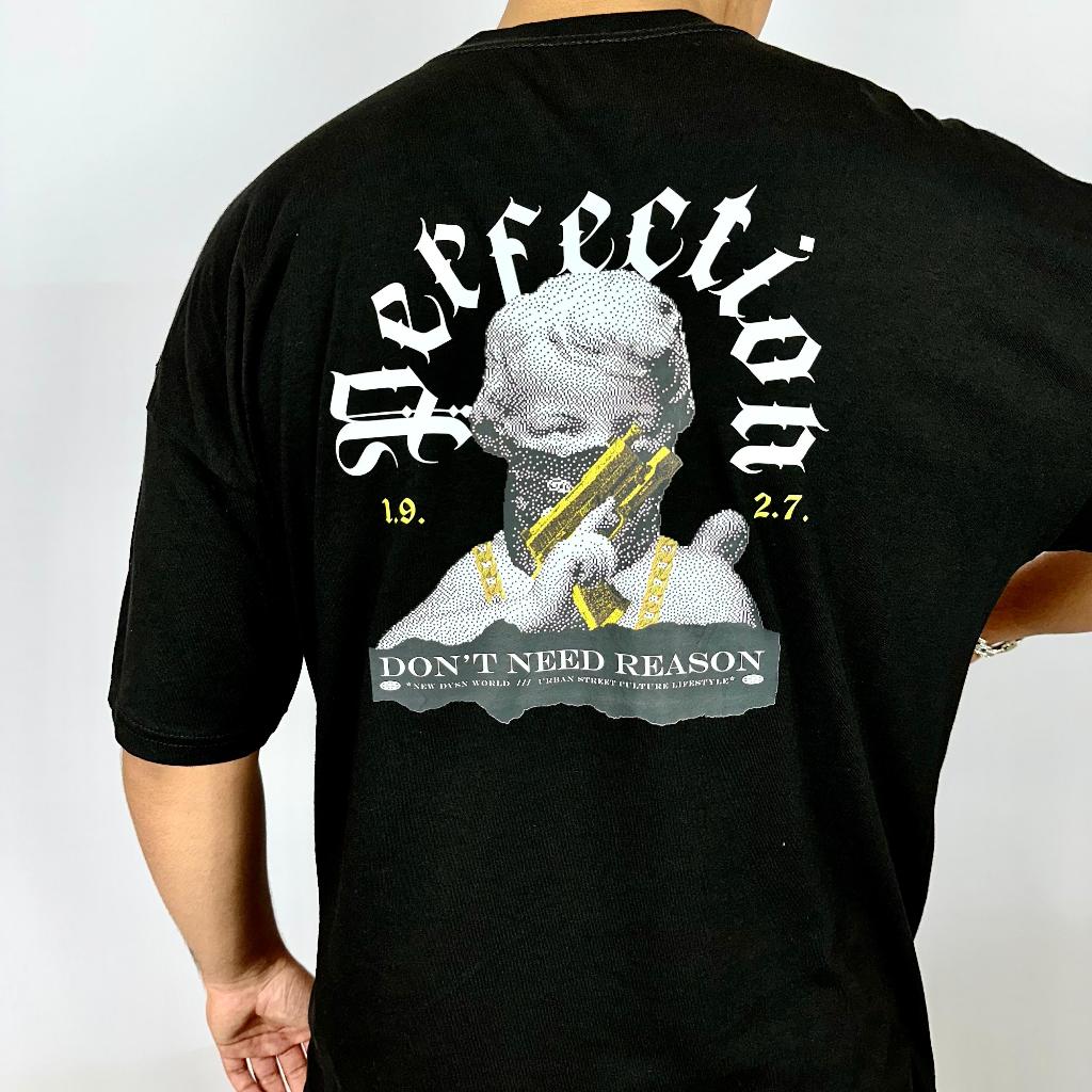 Camiseta OVERSIZED estampada blusa camisa Streetwear em algodão 30.1 modelo Perfection anjo preta Premium OVERSIZED