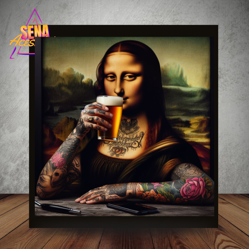 Quadro Decorativo Placa Monalisa Tatuada Tatto Beer Hd Para Sala Quarto Hall Hd Alta Qualidade