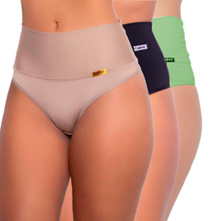 Kit 3 Calcinha Cinta Fio Dental Cintura Alta Suplex Segura Barriga Compressão Confortável Resistente em Oferta na Shopee