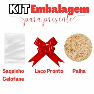 Kit Embalagem de Presente Laço Pronto + Palha + Saquinho Celofane transparente em Oferta na Shopee